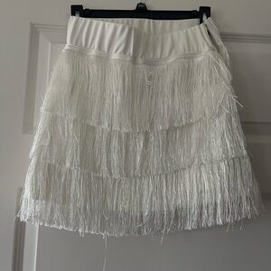 White Tiered Fringe Mini Skirt